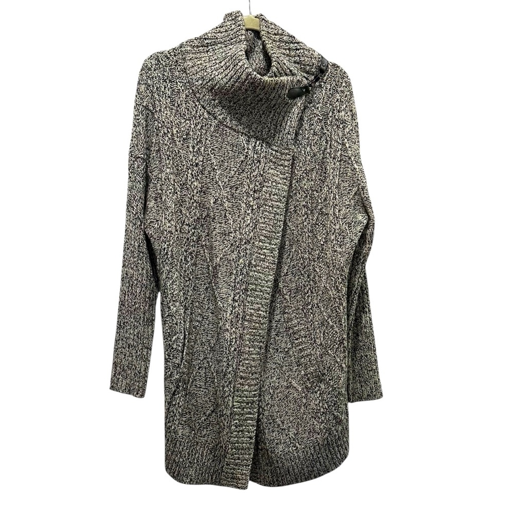 Cozy Gray Marled Funnel Neck Sweater Cardigan